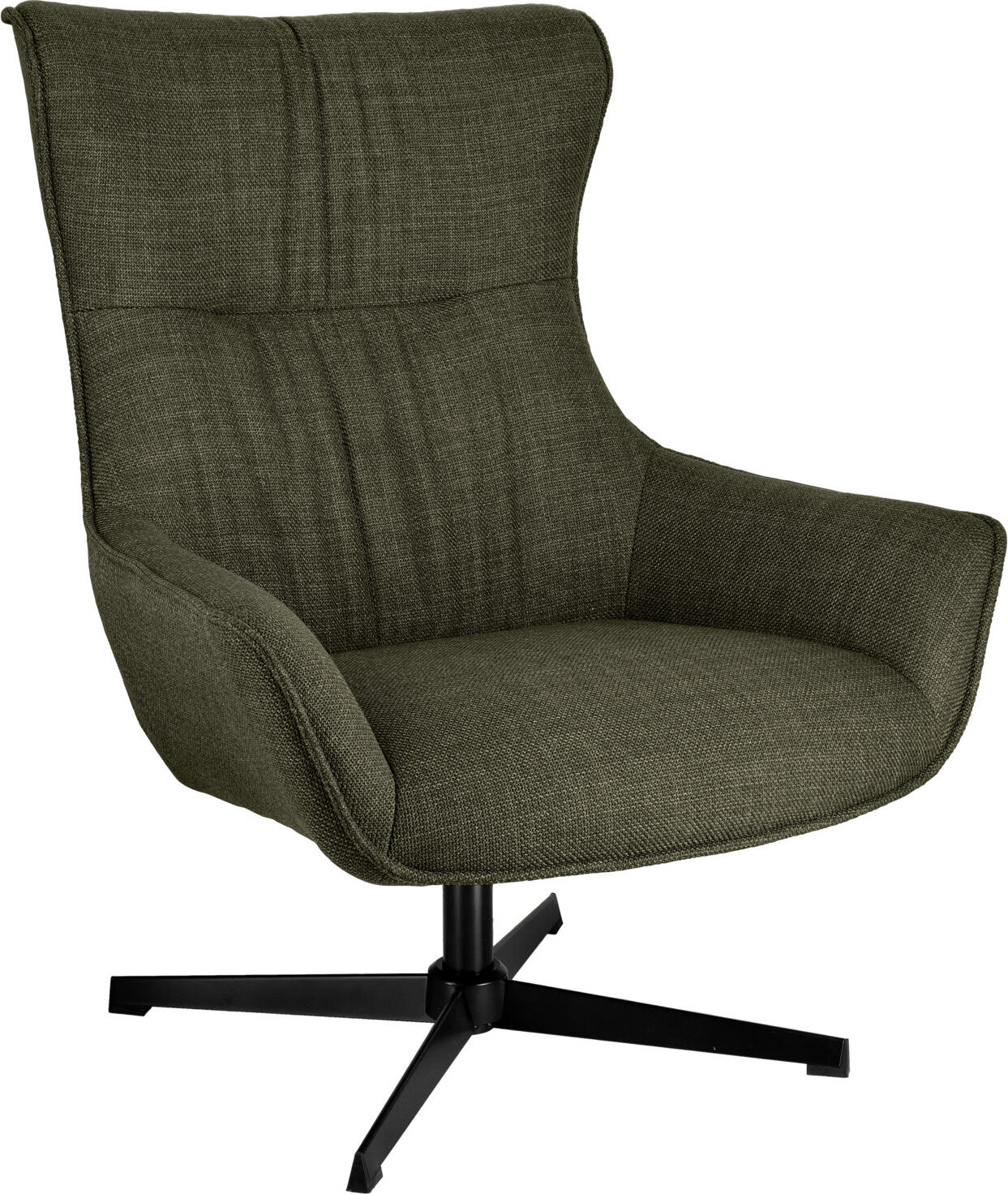 VEGA LUSINI Solutions GmbH Wing chair Elvar Ohrensessel Elvar Wing chair Elvar; 85x85x101 cm (WxDxH); seat green mottled, base black Ohrensessel Elvar; 85x85x101 cm (BxTxH); Sitz grün meliert, Gestell schwarz Elegant wing chair made with fabric cover (100% polyester) and rotating powder-coated steel frame. Slightly slanted armrests for increased comfort while sitting. Plastic gliders included. Fire-resistant cover. Supplied disassembled, assembly materials included. For indoor use only. Eleganter Ohrensessel aus Stoffbezug (100 % Polyester) und einem drehbaren pulverbeschichtetem Stahlgestell. Leicht abgeschrägte Armlehnen für mehr Sitzkomfort. Inklusive Kunststoffgleiter. Feuerhemmender Bezug. Lieferung erfolgt zerlegt, inklusive Montagematerial. Nur für den Innenbereich geeignet.