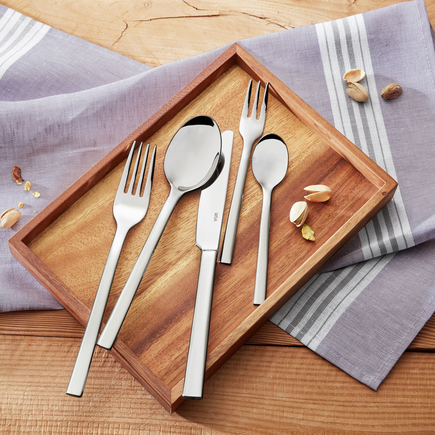 VEGA Native 5-Piece Cutlery Sample Set, 18/10 Chrome-Nickel Stainless Steel, Mirror Polished, Silver, Dishwasher Safe
