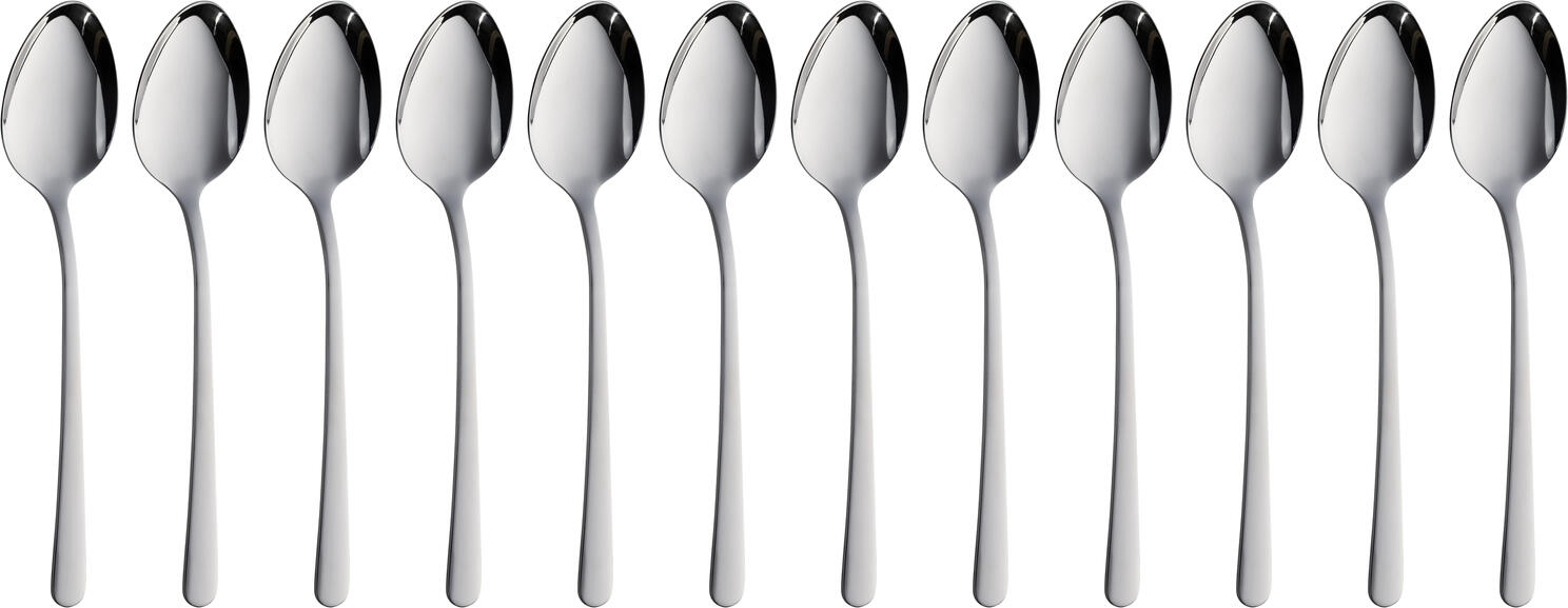 Set de 12 linguri de masa Pulsiva Nizza, otel inoxidabil 18/0 cromat, finisaj oglindit, rezistente la rugina si fara nichel, 20.5 cm, calitate profesionala
