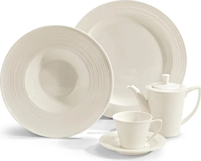 VEGA Skyline Bone China Soup Cup Set of 6, 300 ml, Cream White, Modern Relief Ribbed Design, Dishwasher and Microwave Safe, 105334