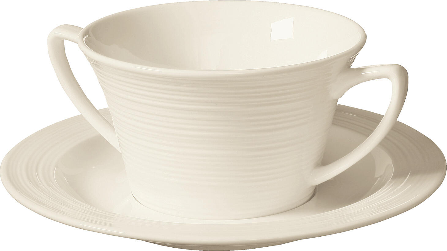 VEGA Skyline Bone China Soup Cup Set of 6, 300 ml, Cream White, Modern Relief Ribbed Design, Dishwasher and Microwave Safe, 105334