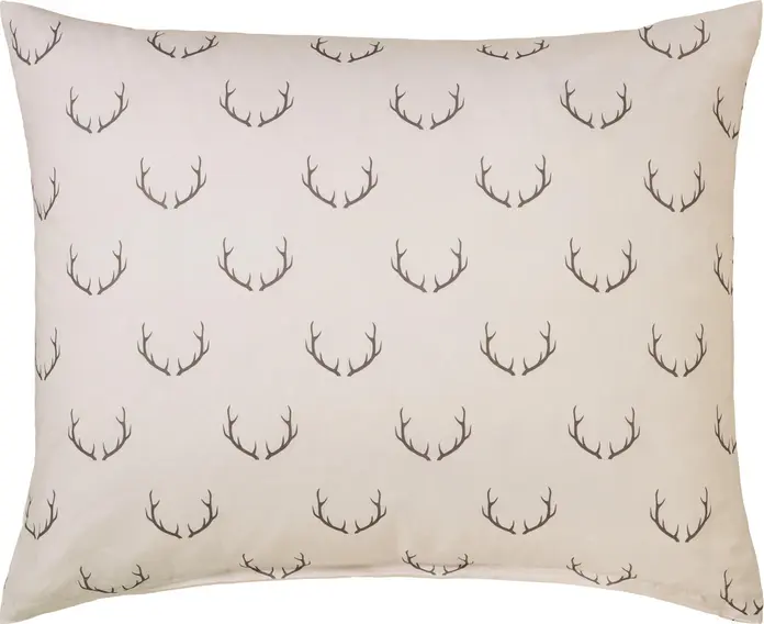 Fața de pernă LUSINI Enns, 100% bumbac percale, 65 x 100 cm, Design cu antlers, Bej/Maro închis, Fermoar rezistent, 144 TC