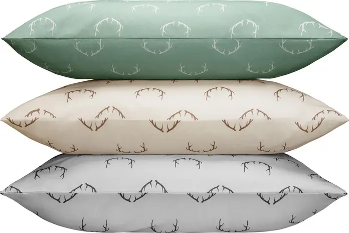 ERWIN M. LUSINI Enns Pillow Cover, 100% Cotton Percale, Printed Antler Design, 65x100 cm, Durable Zipper Closure