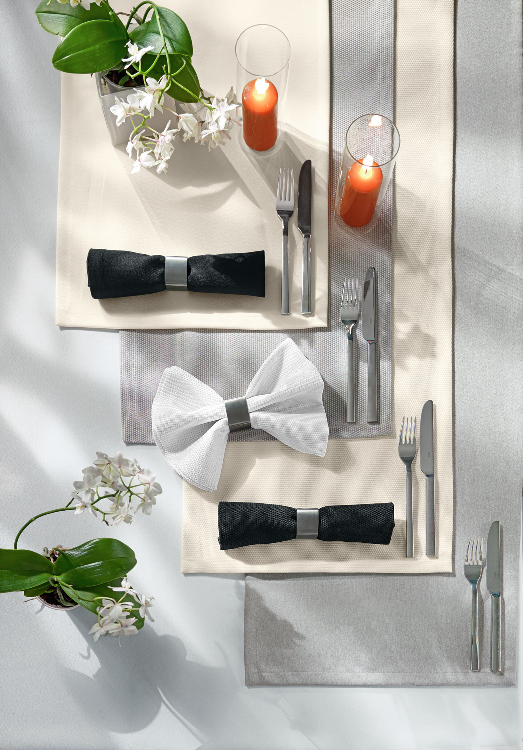 ERWIN M. LUSINI Ambita Table Runner, Light Grey, 100% Polyester Silky Smooth Fabric, 40x130 cm, Stain Resistant and Lightfast, High Quality Envelope Hem