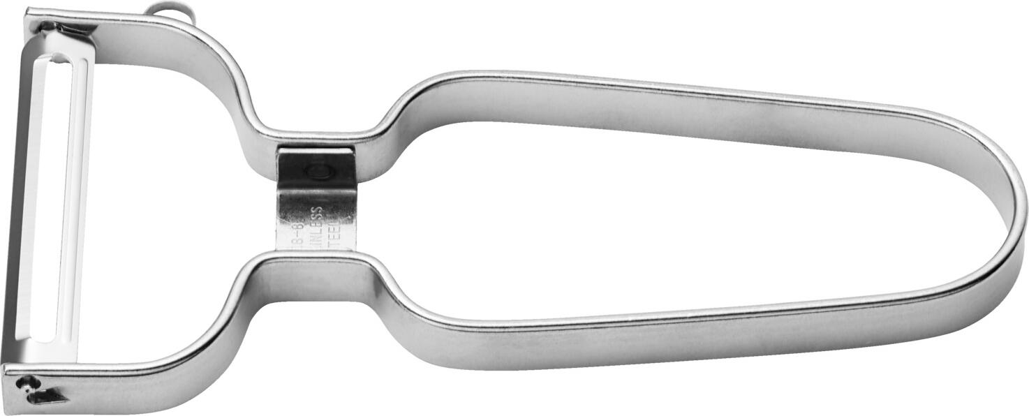 Triangle Triangle GmbH Peeler Brisk Sparschäler Brisk Peeler Brisk; 12.5x5.5 cm (LxW); silver Sparschäler Brisk; 12.5x5.5 cm (LxB); silber Peeler made of chrome-nickel stainless steel 18/10. With movable blades adapts to the shape of the peeling and you get less waste. Suitable for dishwasher. Sparschäler aus Chrom-Nickel-Edelstahl 18/10, rostfrei. Mit beweglichen Klingen passt sich die Form des Schälguts an und man erhält weniger Abfall. Spülmaschinengeeignet.