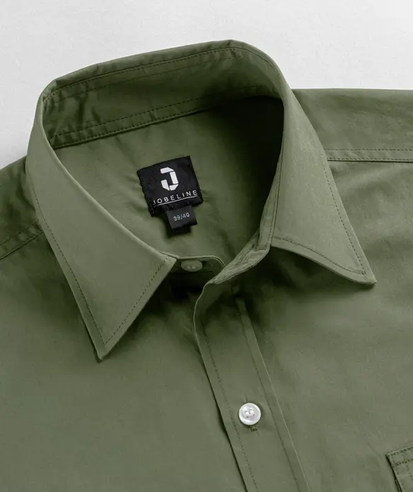 Jobeline Marlon Women's Long-Sleeved Blouse, Denim Look, 67% Cotton 33% Polyester, Regular Fit, Two Breast Pockets, Olive, Size 50