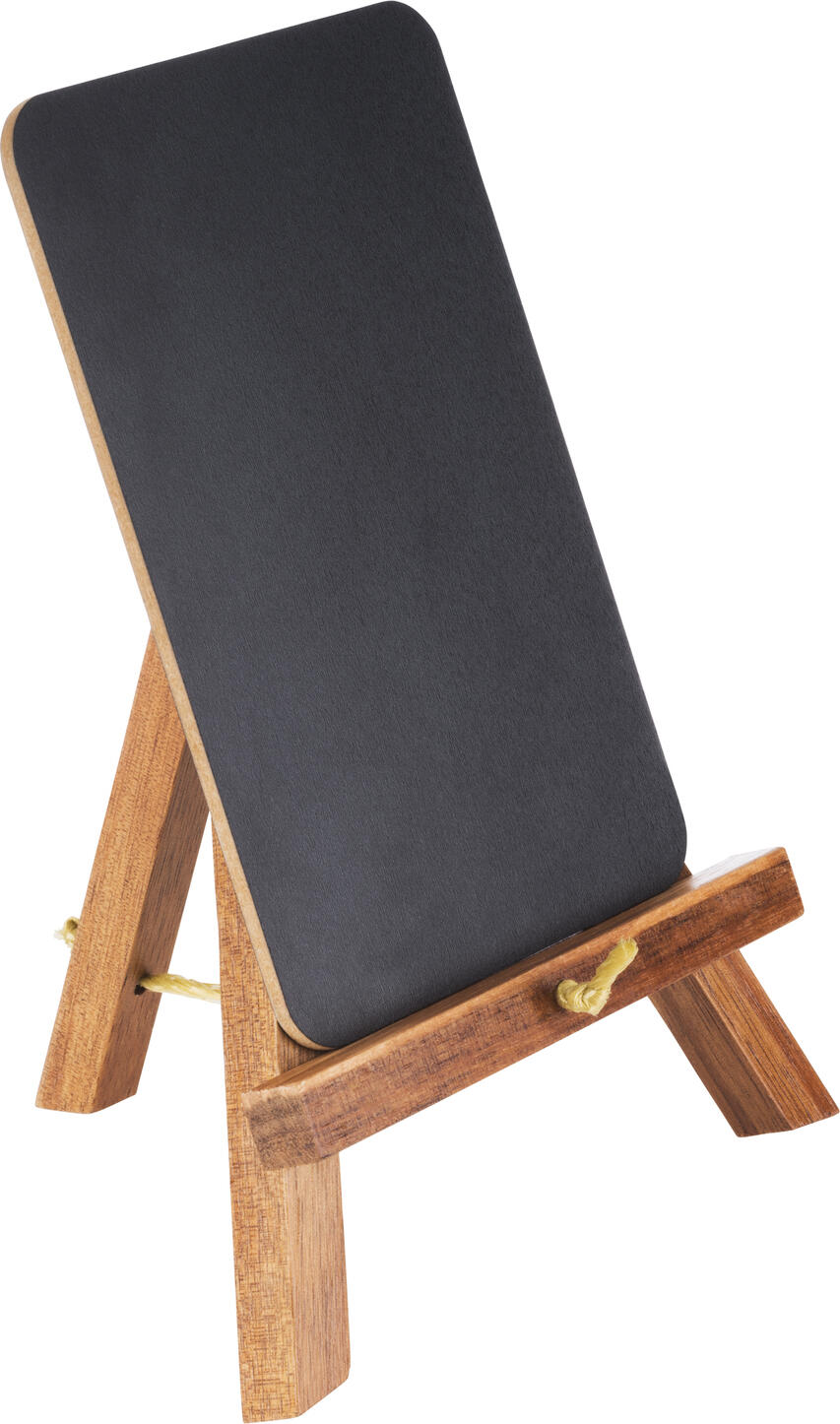 Set de 2 piese APS Mini Easel, lemn de acacia, cu tabla de scris, 13.5 x 10 x 19 cm, maro si negru, pentru etichetare mese si bufet