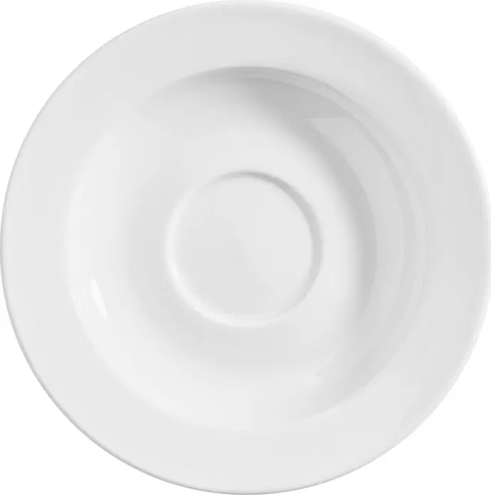 Farfurii pentru espresso VEGA Base, porțelan alb, diametru 12.5 cm, rotunde, rezistente la mașina de spălat vase și cuptor cu microunde, set de 6 piese