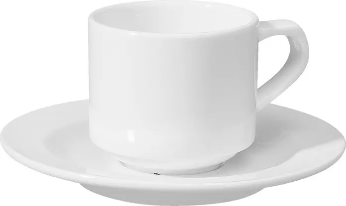 Farfurii pentru espresso VEGA Base, porțelan alb, diametru 12.5 cm, rotunde, rezistente la mașina de spălat vase și cuptor cu microunde, set de 6 piese