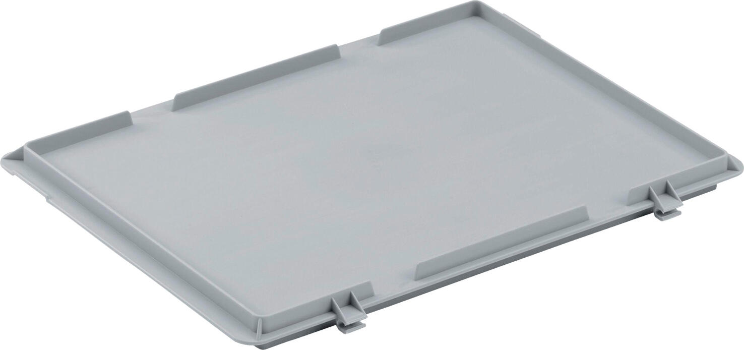 Ringoplast Ringoplast Leubsdorf GmbH Hinged lid with closure for stacking container Scharnierdeckel mit Verschluss für Stapelbehälter Hinged lid with closure for stacking container; 20x30 cm (LxW); grey Scharnierdeckel mit Verschluss für Stapelbehälter; 20x30 cm (LxB); grau Perfectly fitting lock lid for hygienic covering in the appropriate basic size of the universal box. The lid closes with hinges on one side and 2 slide snap fasteners on the other side. The lid is delivered ready assembled. Passgenauer Verschlussdeckel für Stapelbehälter aus Polyethylen. Der Deckel schließt durch Scharniere auf der einen Seite und zwei Schiebeschnappverschlüssen auf der anderen Seite. Zum hygienischen Abdecken in der jeweils passenden Grundgröße der Universalbox. Der Deckel wird jeweils fertig montiert geliefert.