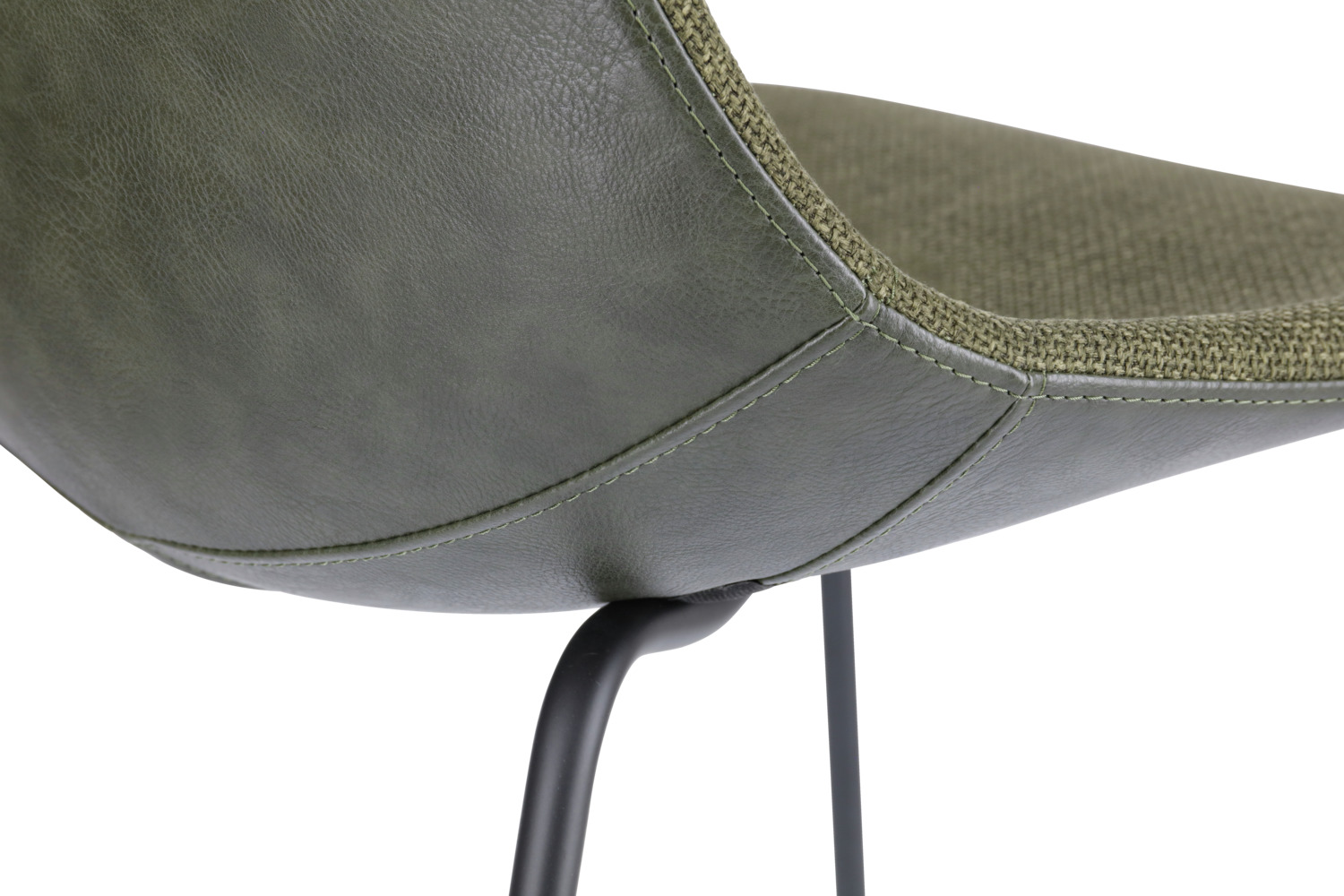 Set de 2 scaune moderne VEGA Velaro, material textil și piele ecologică, Olive, picioare din metal vopsit în praf negru, 49x62x81 cm, spătar ergonomic