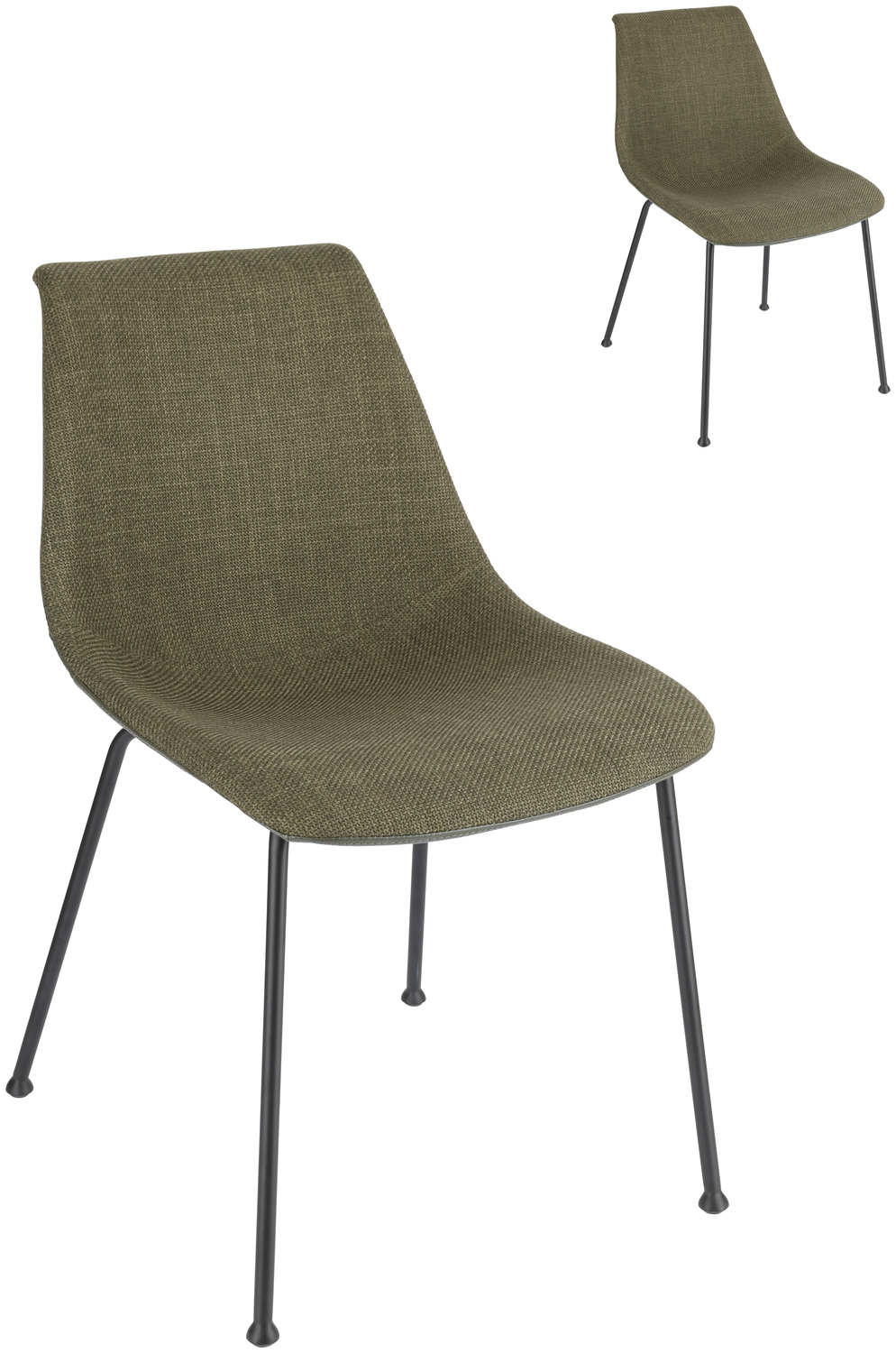 Set de 2 scaune moderne VEGA Velaro, material textil și piele ecologică, Olive, picioare din metal vopsit în praf negru, 49x62x81 cm, spătar ergonomic