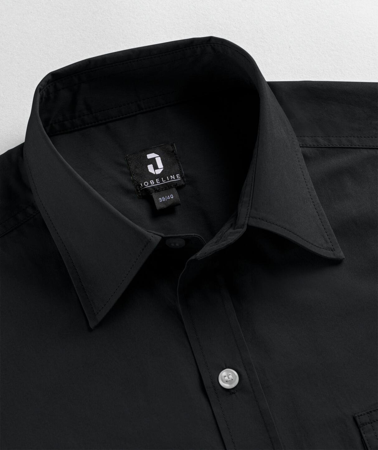 Jobeline Marlon Men's Long-Sleeved Denim Look Shirt, Regular Fit, Cotton-Polyester Blend, Two Breast Pockets, Easy-Iron, Black