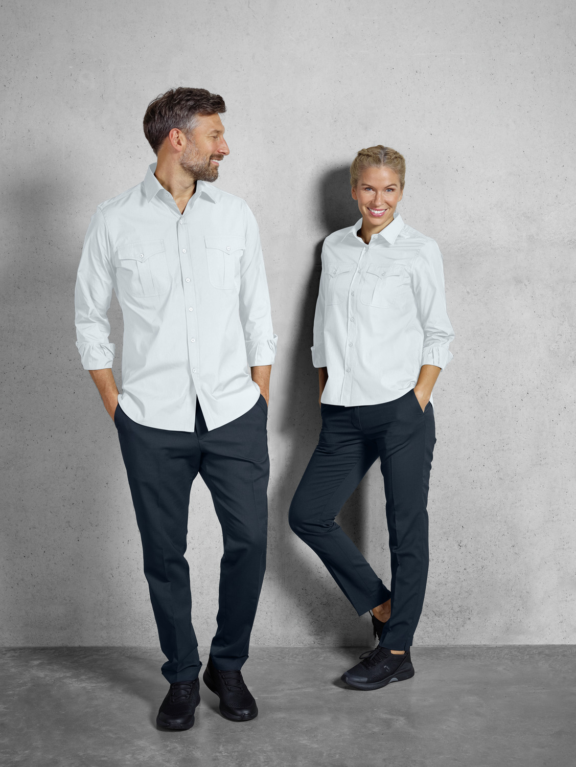 Jobeline Marlon Men's Long-Sleeved Shirt, Regular Fit Denim Look, 67% Cotton 33% Polyester, Easy-Care Easy-Iron with Two Breast Pockets, White
