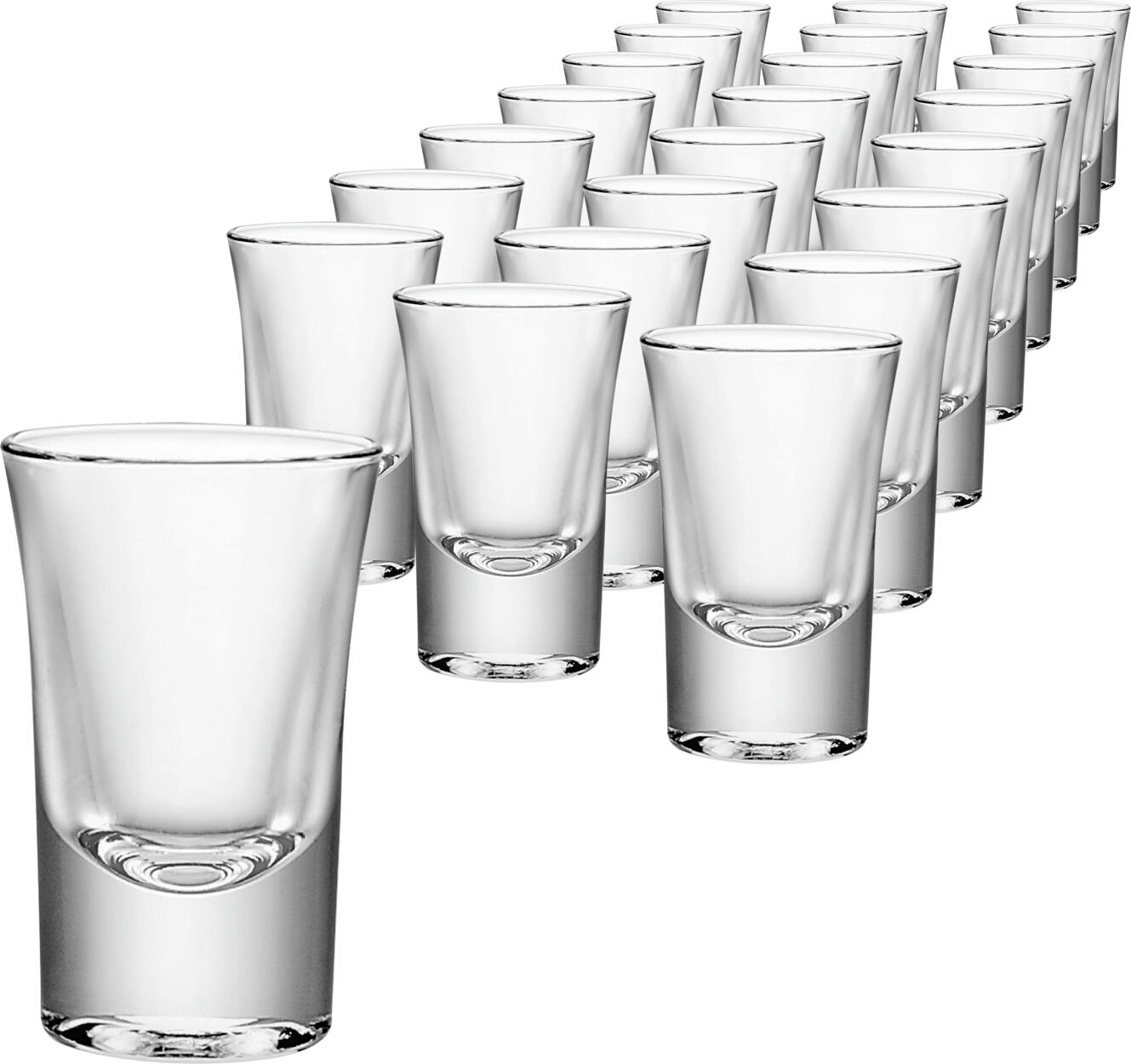 Bormioli Rocco Dublino Shot Glasses Set of 24, 34ml Transparent Glass, Heavy Quality Thick-Walled with Ice Bottom, Dishwasher Safe, Made in Italy