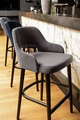 VEGA Tonda Bar Stool, Grey Velvet Seat, Black Lacquered Beech Wood Legs, Steel Footrest, 53x62x103 cm, Fire Retardant, Integrated Armrests