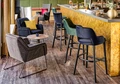 VEGA Tonda Bar Stool, Assembled, Dark-blue Velvet Seat, Black Lacquered Beech Wood Legs, with Armrests and Steel Kick Plate, 53x62x103 cm