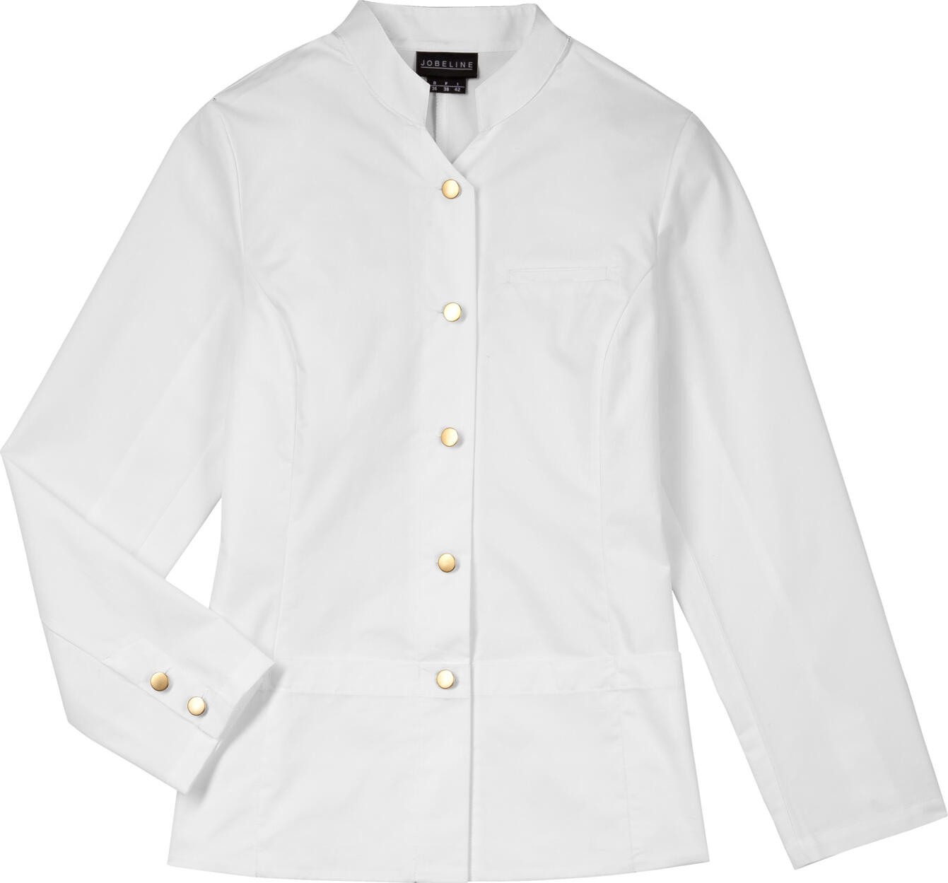 Jobeline May Service Jacket for Women, Size 48, Color White, Stand-up Collar, Breathable WERIN TEC light Fabric, Cotton Blend, Professional Workwear