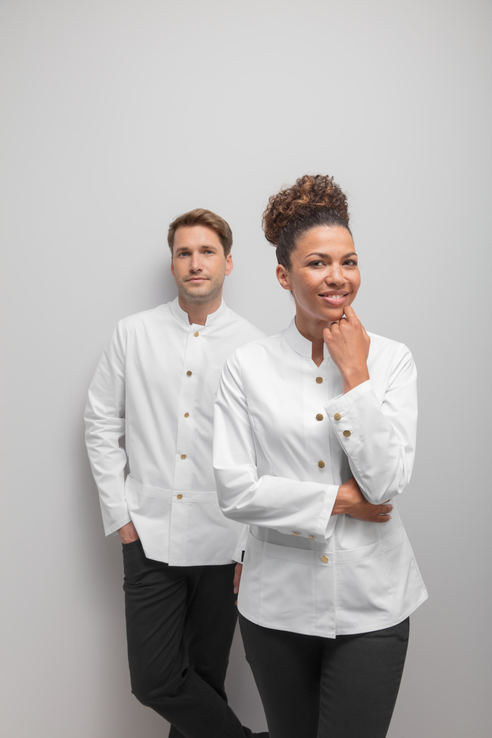 Jobeline May Service Jacket for Women, Size 48, Color White, Stand-up Collar, Breathable WERIN TEC light Fabric, Cotton Blend, Professional Workwear