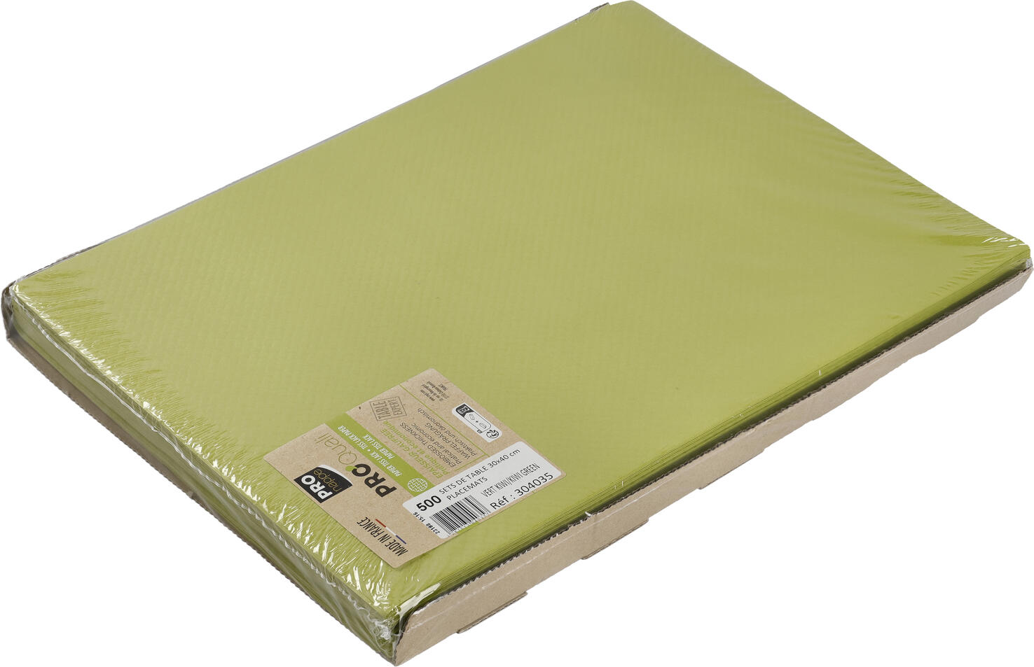 PROnappe Paper placemat Selection Papiertischset Selection Paper placemat Selection; 30x40 cm (WxL); kiwi; rectangular; 500 piece / pack Papiertischset Selection; 30x40 cm (BxL); kiwi; rechteckig; 500 Stück / Pack Square paper placemat in lacquer look made of paper (60 g/m²). Surface with honeycomb structure and satin effect. Attractive, linear design. Can be combined in many ways. Water repellent. UV-resistant. Robust and high quality. Quadratische Papiertischdecke in Lack- Optik aus Papier (60 g/m²). Oberfläche mit Wabenstruktur und Satineffekt. Ansprechendes, geradliniges Design. Vielseitig kombinierbar. Wasserabweisend. UV-beständig. Robust und hochwertig.