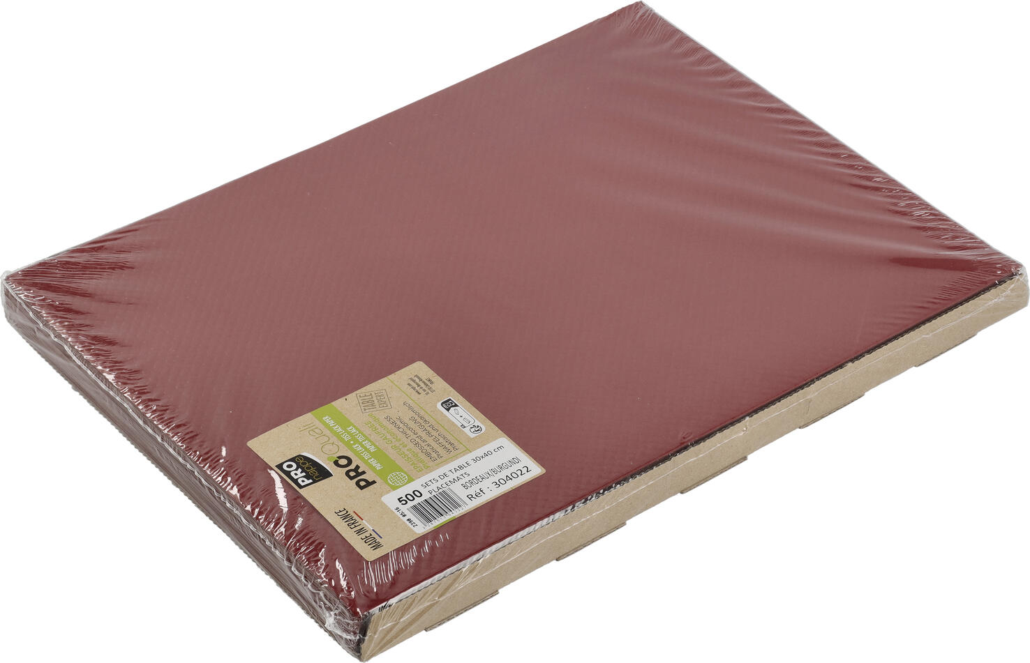 PROnappe Paper placemat Selection Papiertischset Selection Paper placemat Selection; 30x40 cm (WxL); bordeaux; rectangular; 500 piece / pack Papiertischset Selection; 30x40 cm (BxL); bordeaux; rechteckig; 500 Stück / Pack Square paper placemat in lacquer look made of paper (60 g/m²). Surface with honeycomb structure and satin effect. Attractive, linear design. Can be combined in many ways. Water repellent. UV-resistant. Robust and high quality. Quadratische Papiertischdecke in Lack- Optik aus Papier (60 g/m²). Oberfläche mit Wabenstruktur und Satineffekt. Ansprechendes, geradliniges Design. Vielseitig kombinierbar. Wasserabweisend. UV-beständig. Robust und hochwertig.