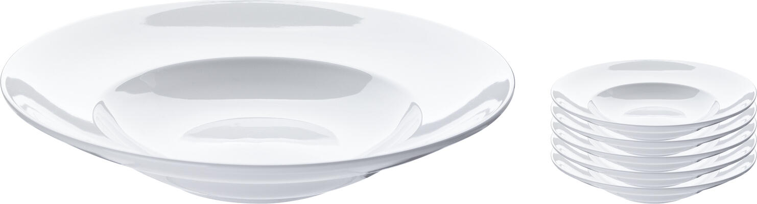 PULSIVA Classic Pasta Plate Set of 6, White Porcelain, Extra Deep Round Dish, 27 cm Diameter, 520 ml, Dishwasher and Microwave Safe