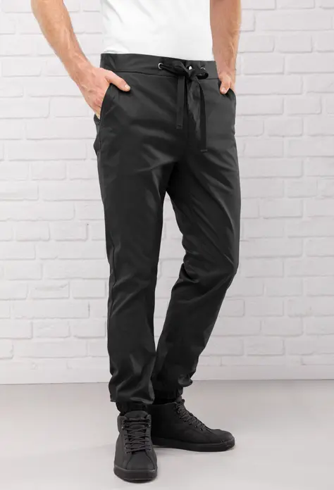 Pantaloni Jobeline pentru bucatari model sweatpant barbanti, marime 46, amestec bumbac-poliester, material functional respirabil, cu elastice la glezne si talie reglabila