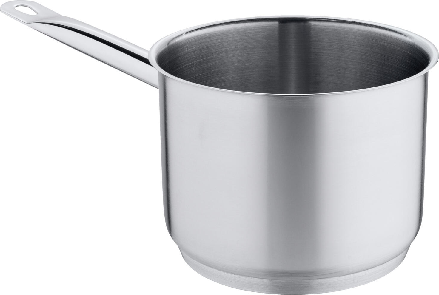 PULSIVA LUSINI Solutions GmbH Saucepan Chef low Stielkasserolle Chef niedrig Saucepan Chef low; 2.4 l, 16x13 cm (ØxH); silver Stielkasserolle Chef niedrig; 2.4 l, 16x13 cm (ØxH); silber Cooking pot made of chrome-nickel stainless steel 18/0, rustproof, matt brushed. Extra strong design. Strong stainless steel base in sandwich technique, with 6 mm aluminium core. Spot-welded, solid handles. With pouring rim. Available in different sizes. Suitable for all hob types. Supplied without lid. Kochtopf aus Chrom-Nickel-Edelstahl 18/0, rostfrei, matt gebürstet. Extra starke Ausführung. Starker Edelstahlboden in Sandwich-Technik, mit 6 mm Aluminiumkern. Punktgeschweißte, massive Griffe. Mit Schüttrand. In unterschiedlichen Größen erhältlich. Geeignet für alle Herdarten. Lieferung ohne Deckel.