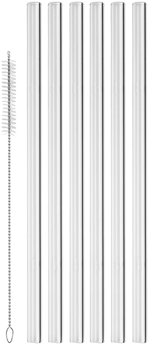 Set de 6 paie reutilizabile din sticla borosilicata VEGA Liya cu perie de curatare, transparente, 23 cm x 1.2 cm, rezistente la masina de spalat vase