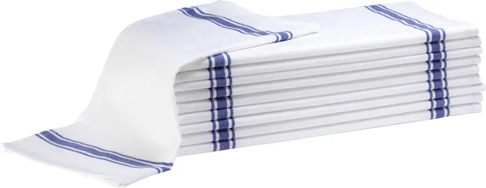 PULSIVA Rügen Tea Towels, White/Blue, Set of 10 pieces, 100% Cotton, 50 x 70 cm, OEKO-TEX Standard 100 Certified, High Absorbency Robust Kitchen Towels