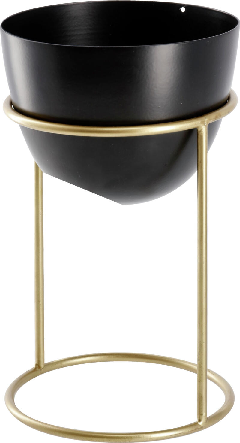 unknown LUSINI Solutions GmbH Mini planter Abini Mini-Übertopf Abini Mini planter Abini; 11x19 cm (ØxH); black/golden Mini-Übertopf Abini; 11x19 cm (ØxH); schwarz/gold Mini metal planter with golden stand. Mini-Übertopf aus Metall mit goldenem Ständer.