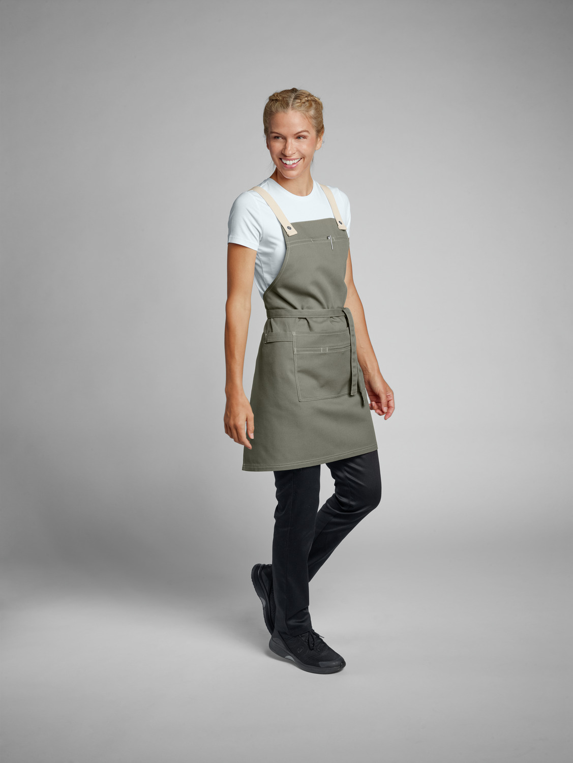 Jobeline Larry Bib Apron, 77x80 cm, Grey, Polyester-Cotton Canvas Blend, Adjustable Over-the-Shoulder Straps, OEKO-TEX Standard 100