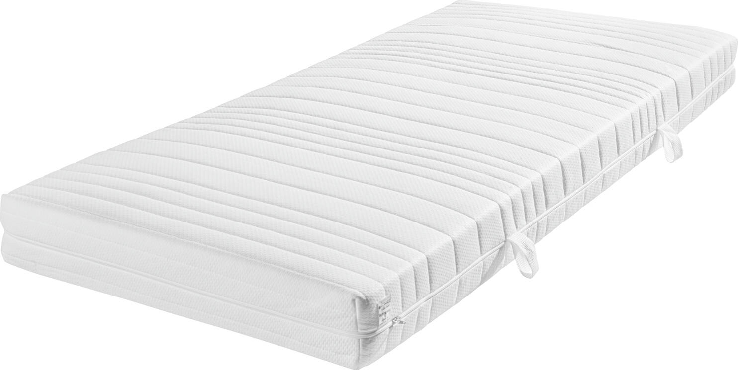 PULSIVA LUSINI Solutions GmbH Spring mattress light Federkernmatratzen light Spring mattress light; 90x200x18 cm (WxLxH); white; hard Federkernmatratzen light; 90x200x18 cm (BxLxH); weiß; H3-fest Cover: 100% polyester. Core: 11 cm bonnell spring core, comfort foam. Bonnell spring core for pleasant lying comfort. Hardness level 3 firm, recommended up to 140 kg body weight. Covered on both sides with a bonded polyester fleece and 3 cm comfort foam. Four turning loops for easy turning. With additional bottom jersey cover. Four side zipper for removable and divisible cover. Shipped by parcel service, rolled in cardboard box. Bezug: 100 % Polyester. Kern: 11 cm Bonellfederkern, Komfortschaum. Bonellfederkern für angenehmen Liegekomfort. Härtegrad 3 fest, empfohlen bis zu 140 kg Körpergewicht. Beidseitig abgedeckt mit einem verfestigten Polyester-Vlies sowie 3 cm Komfortschaum. Vier Wendeschlaufen für leichtes Wenden. Mit zusätzlichem Untertrikot-Bezug. Vier-Seiten-Reißverschluss für abnehmbaren und teilbaren Bezug. Versand erfolgt per Paketdienst, gerollt im Karton.