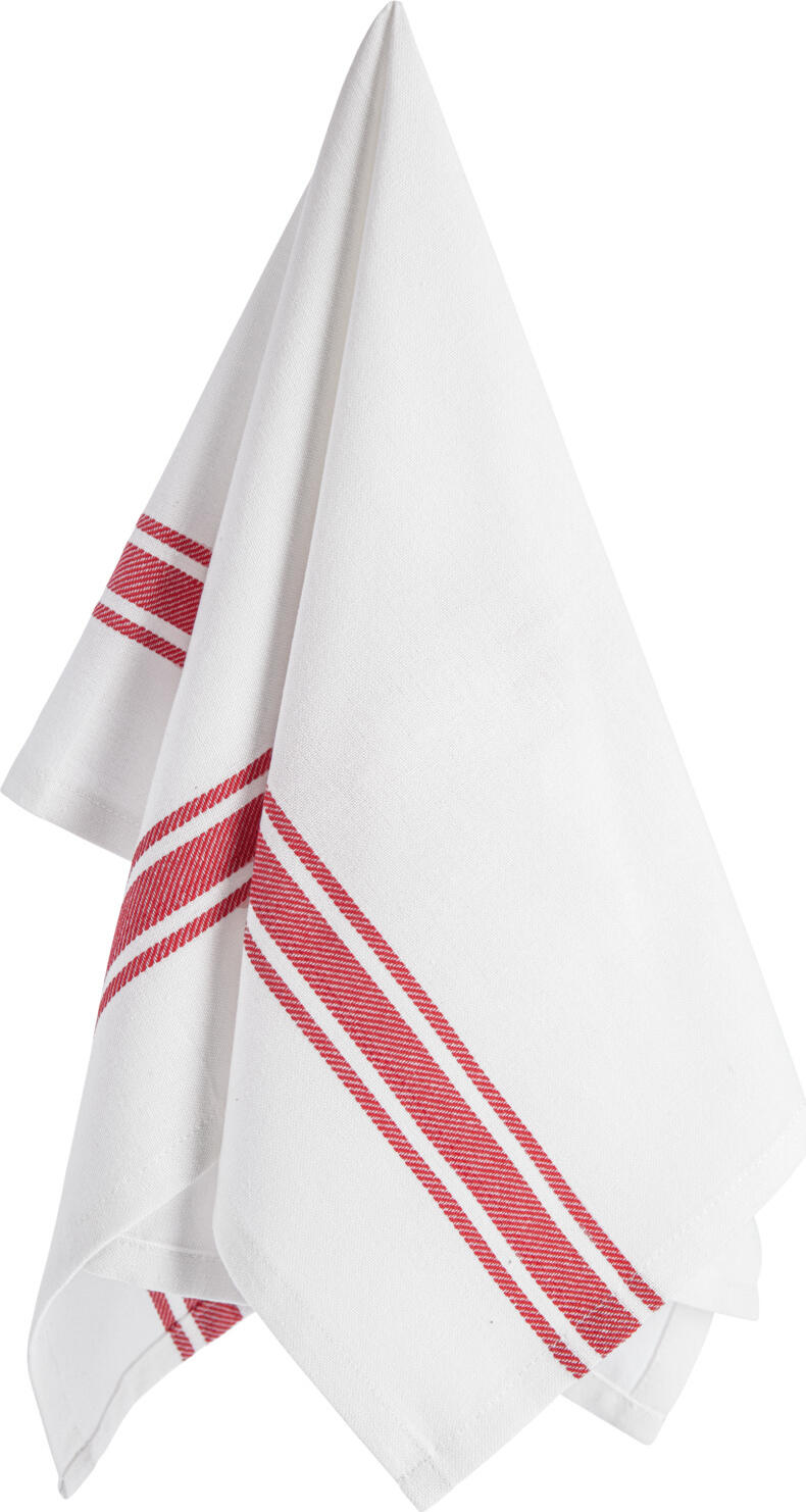 PULSIVA Rügen Tea Towels, Set of 10 pieces, White/Red, 100% Cotton, 50 x 70 cm, OEKO-TEX Standard 100 Certified, High Absorbency Robust Kitchen Towels