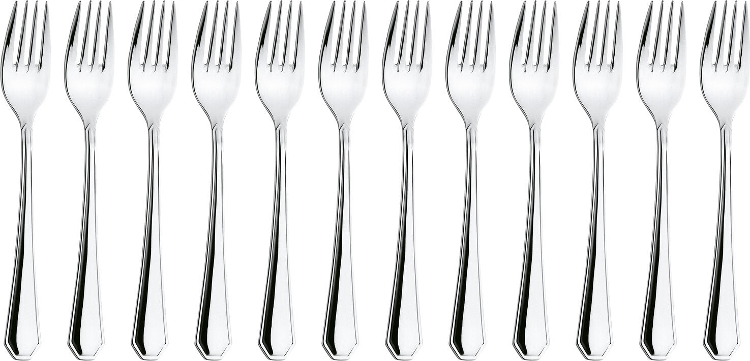 Pulsiva Tunis Basic Table Fork Set of 12, 18/0 Chrome-Stainless Steel, Mirror Polished, Rustproof, Nickel-free, 19.5 cm, Silver