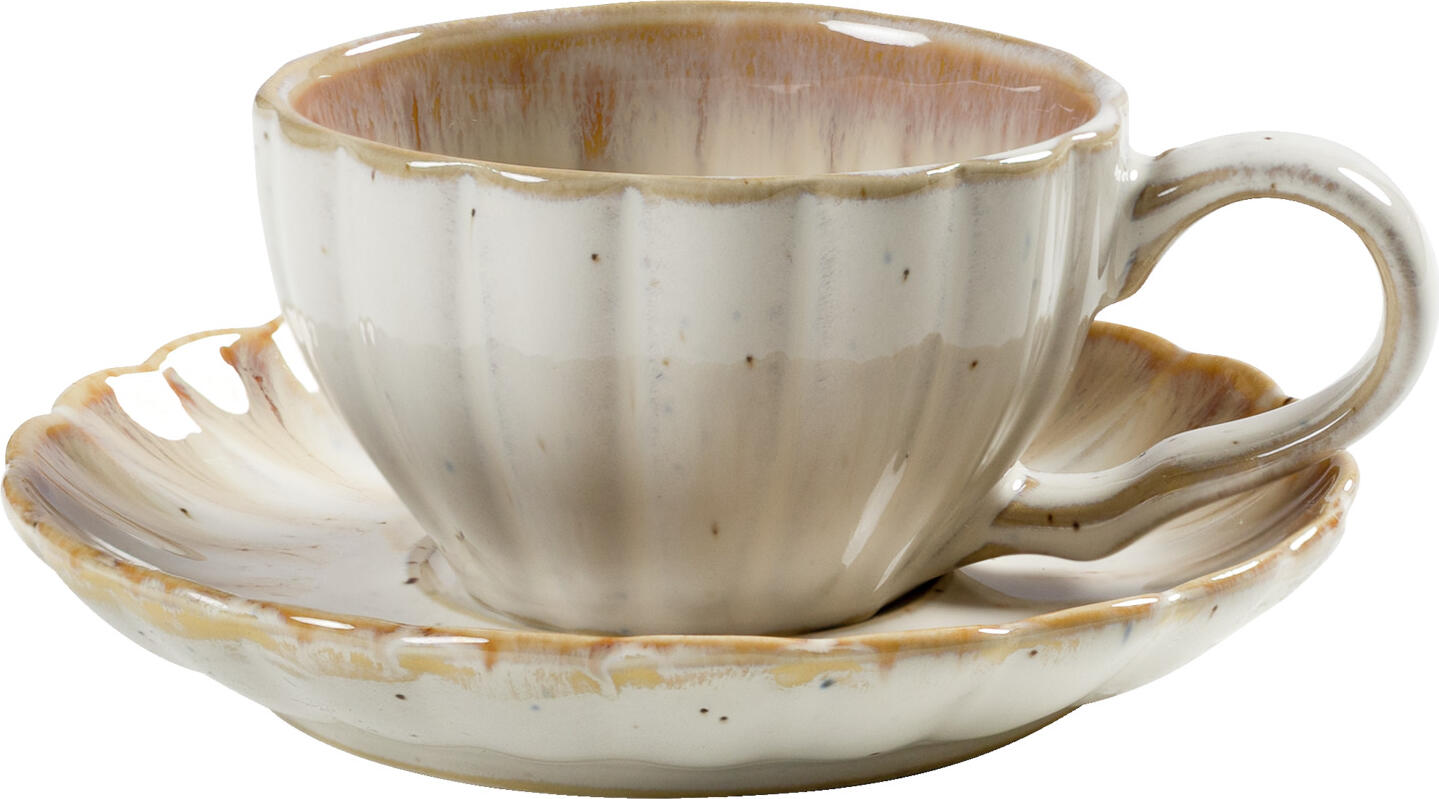 VEGA Flora Espresso Cup Set of 6, 100ml Porcelain Coffee Cups, Rose Beige Wave Flower Design, Dishwasher and Microwave Safe