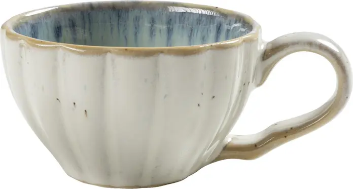 Set de 6 cești de espresso VEGA Flora, 100ml din Porțelan cu Farfurii, Design Floral în Formă de Valuri, Albastru/Bej, Compatibile cu Mașina de Spălat Vase și Cuptorul cu Microunde