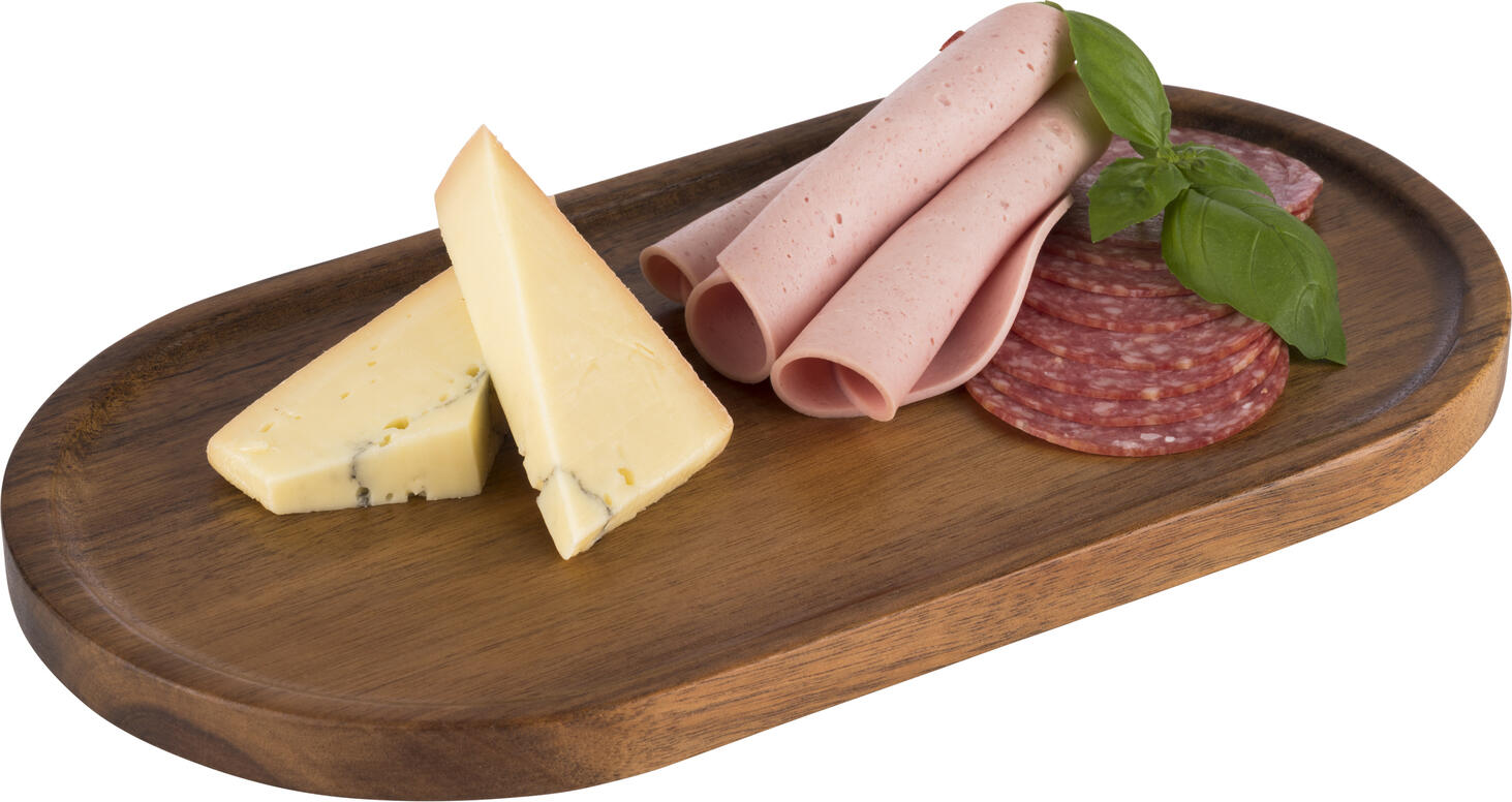 APS 30338 Oval Serving Board, Acacia Wood, 28.5 x 15.5 x 1.5 cm, Brown, Stackable Board for Bread, Cheese and Antipasti