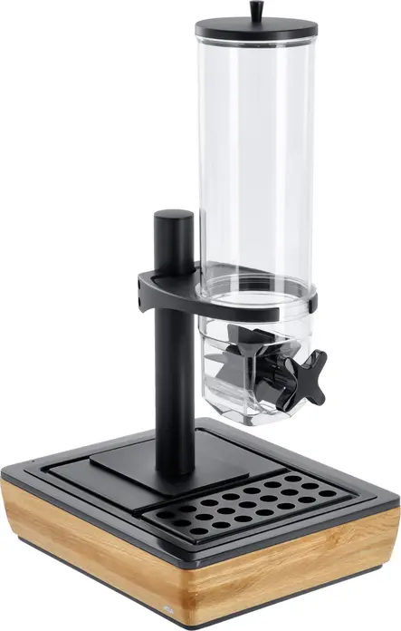 Dispensator de Musli si Cereale VEGA Montana, Capacitate 4L, GN 1/2, Recipient din Tritan Rezistent, Baza din Lemn de Stejar Masiv, Tava din Inox