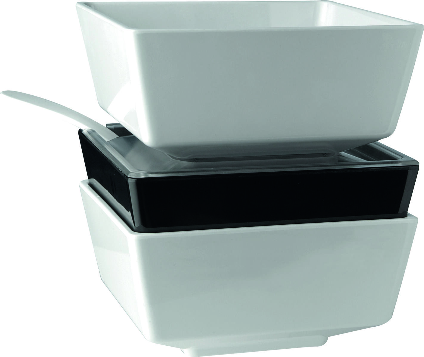 APS Float Square Bowl, White Melamine, 1900 ml, 19x19x9.5 cm, Stackable with Non-slip Feet, Dishwasher Safe