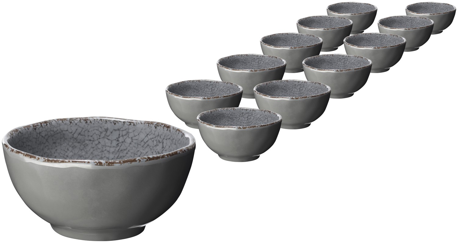 LUSINI Portage Melamine Round Bowl, High Impact and Break Resistant, Dishwasher Safe, Stackable, 280ml, Height 2.5cm, Grey
