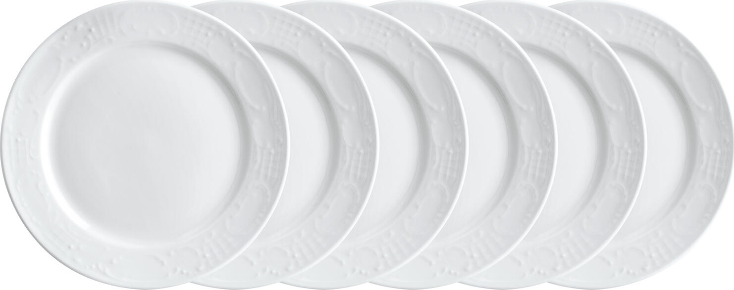 Set de 6 piese farfurii plate Pulsiva Sinfonie din porțelan, albe, rotunde cu relief elegant, diametru 30 cm