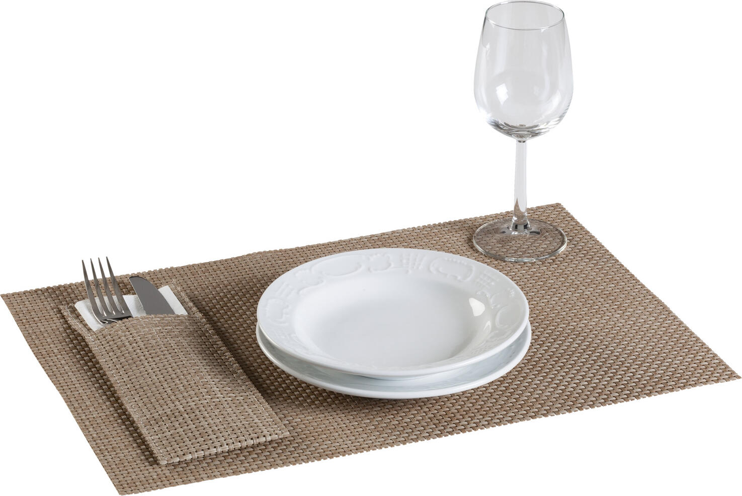 PULSIVA Sinfonie Porcelain Flat Plates, White Round Dinnerware with Elegant Relief, 25 cm Diameter, Set of 6