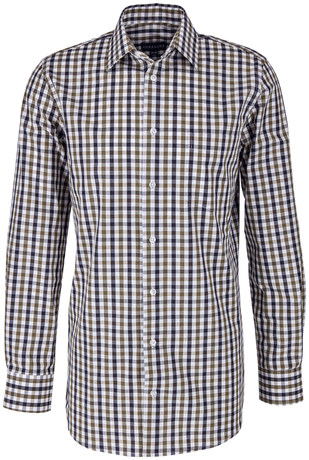 JOBELINE LUSINI Solutions GmbH Men's shirt Jackson Herrenhemd Jackson Men's shirt Jackson; Size 45/46; black/white/brown Herrenhemd Jackson; Kleidergröße 45/46; schwarz/weiß/braun 100 % cotton. 40 °C wash. Classic men's shirt in three-color check pattern with long sleeves, back yoke, button placket, Kent collar, sleeve cuffs and patch breast pocket. The easy-care shirt has a slightly tailored cut and offers maximum wearing comfort. Back length: 80 cm for size 39/40. 100 % Baumwolle. 40°-Wäsche. Klassisches Herrenhemd in dreifarbigem Karomuster mit Langarm, Rückenpasse, Knopfleiste, Kent-Kragen, Ärmelmanschetten und aufgesetzter Brusttasche. Das pflegeleichte Hemd ist leicht tailliert geschnitten und bietet höchsten Tragekomfort. Rückenlänge: 80 cm in Gr 39/40