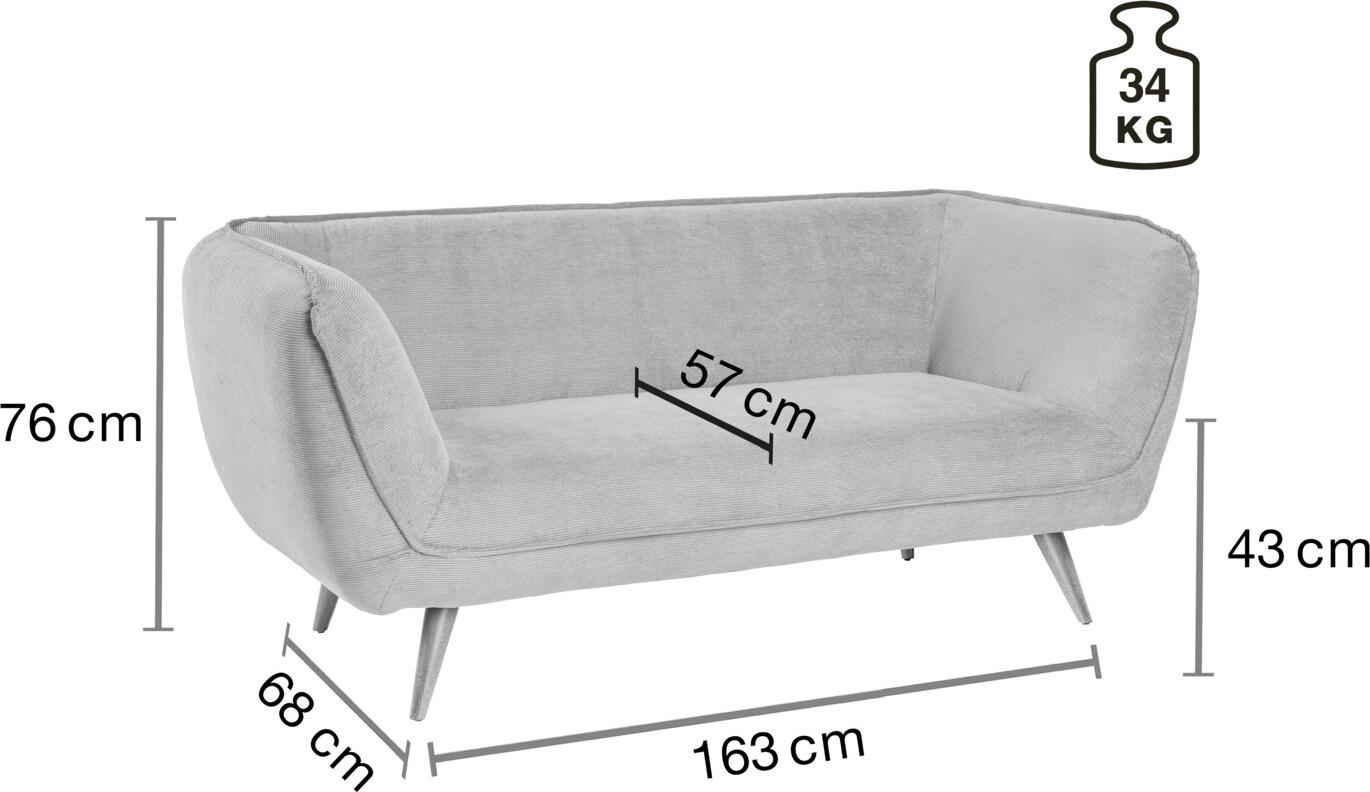 VEGA Kelso 3-Seater Sofa, Ribbed Corduroy Fabric, Beech Wood Legs, 183 x 88 x 76 cm, Terracotta and Black