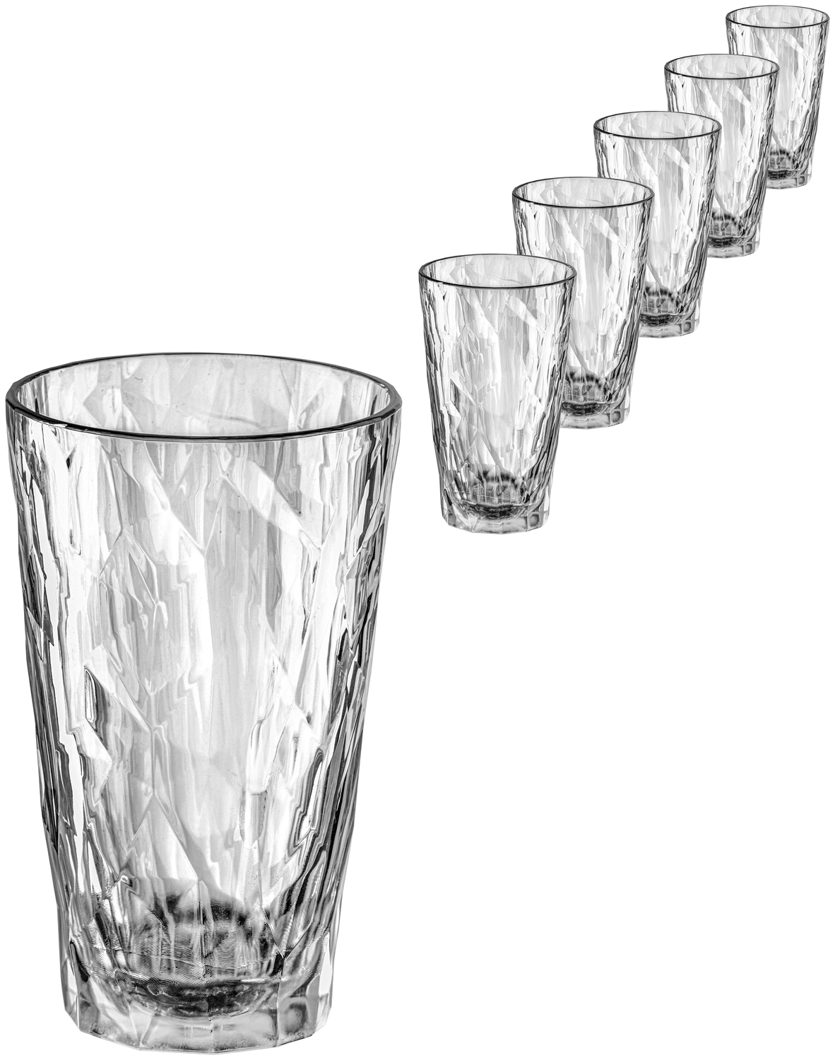Koziol Tumbler Club No. 6 Superglas, Unbreakable Polycarbonate Long Drink Glass, 410ml, Transparent, Stackable and Dishwasher Safe, Set of 12