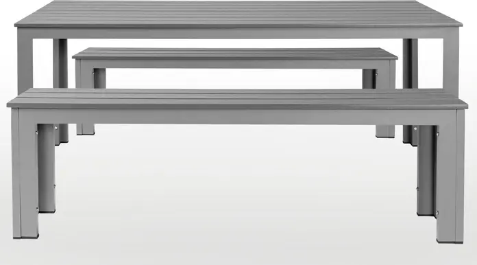 Pulsiva Lamero Outdoor Seating Group, Set of 3 Pieces: 1 Table and 2 Benches, Rustproof Aluminium Frame, Wood-look Surface, Grey/Anthracite