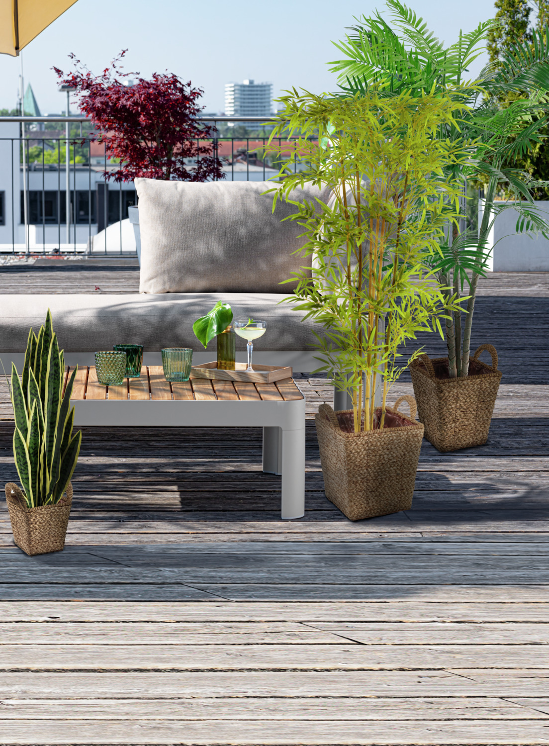 Vega Vanita Planter, Natural Beige Straw Flower Pot with Foil Insert, Indoor and Outdoor Use, 32 x 29 x 37.5 cm