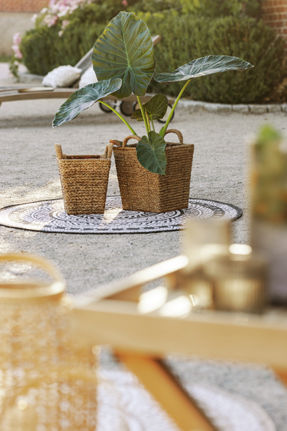 Vega Vanita Straw Planter, 25 x 23 x 32 cm, Natural Beige, with Foil Insert, Suitable for Direct Planting, Indoor and Outdoor Use