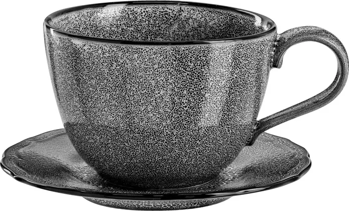Set de 6 cești de cafea VEGA Antiqus, 300 ml din Porțelan, Culoare Gri cu Textură, Compatibile cu Mașina de Spălat Vase și Cuptorul cu Microunde